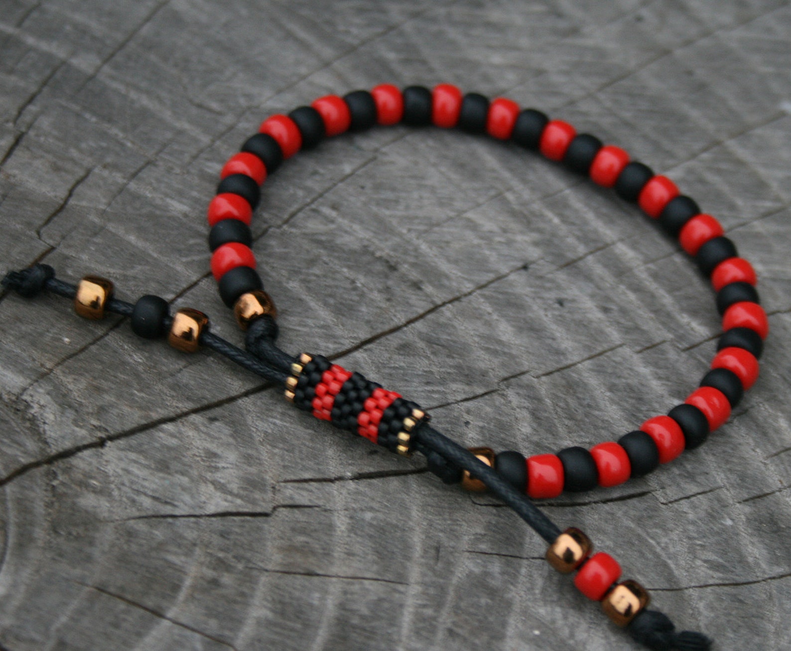 Red Black Bracelet Mens Bracelet Beaded Bracelet SEED BEAD Etsy