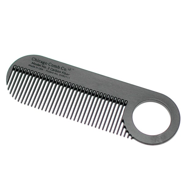 Model No. 2 Carbon Fiber comb, Daily Use Pocket, Travel, and Beard comb, for Fine and Thinner Hair, Smooth, Anti-Static, Made in USA