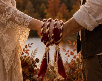 Handfasting Cord with Burgundy Roses | Celtic Wedding Cord | Handfasting Ceremony | Pagan Wedding | Nature Wedding Gift