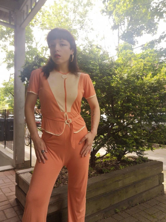RARE 1930s Rayon Jersey Lounge Pantsuit Peaches &