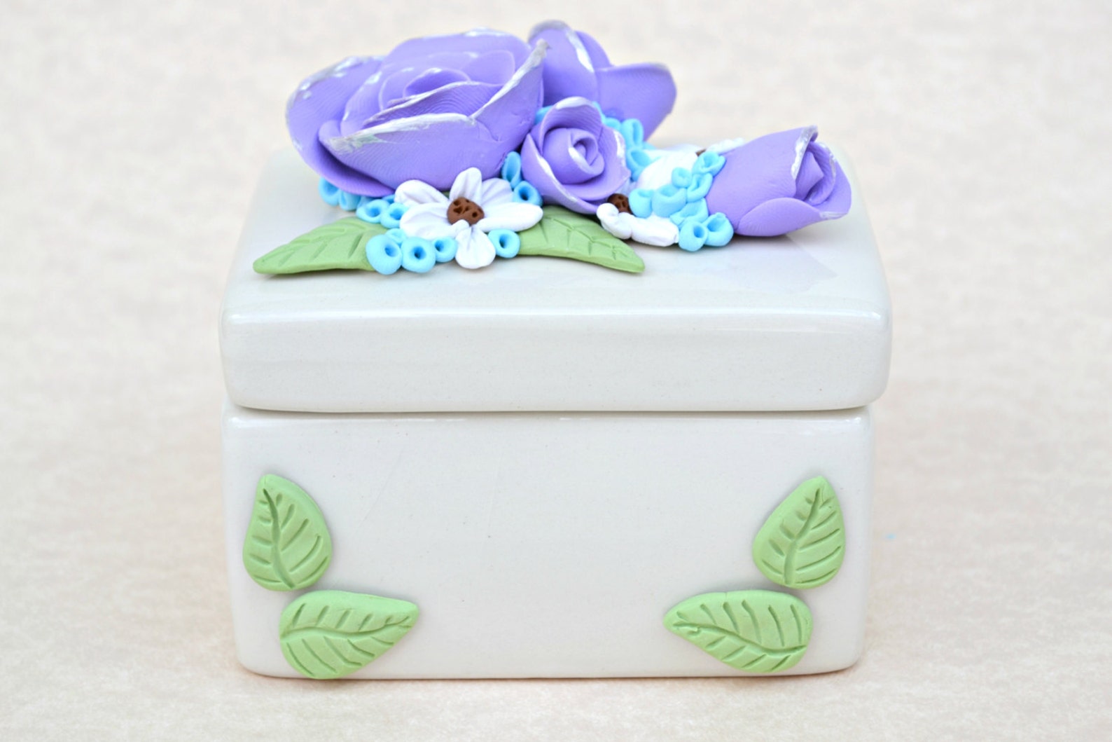 Trinket Box Jewelry Box Flower Box Clay Flowers Ring Tray Etsy