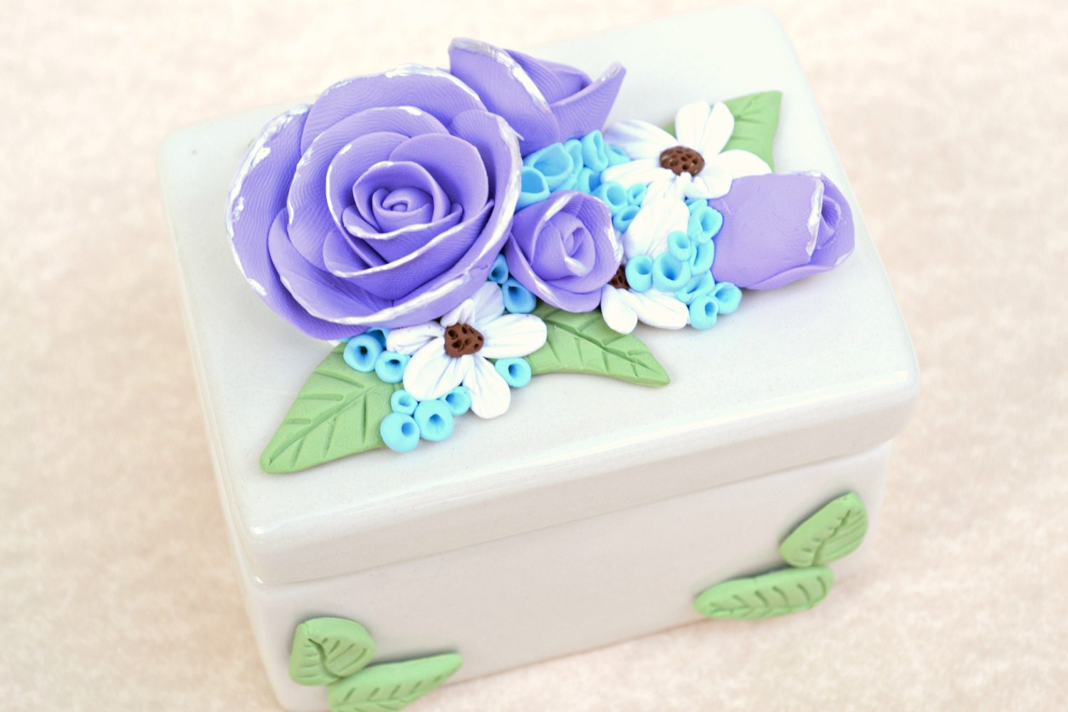 Trinket Box Jewelry Box Flower Box Clay Flowers Ring Tray Etsy
