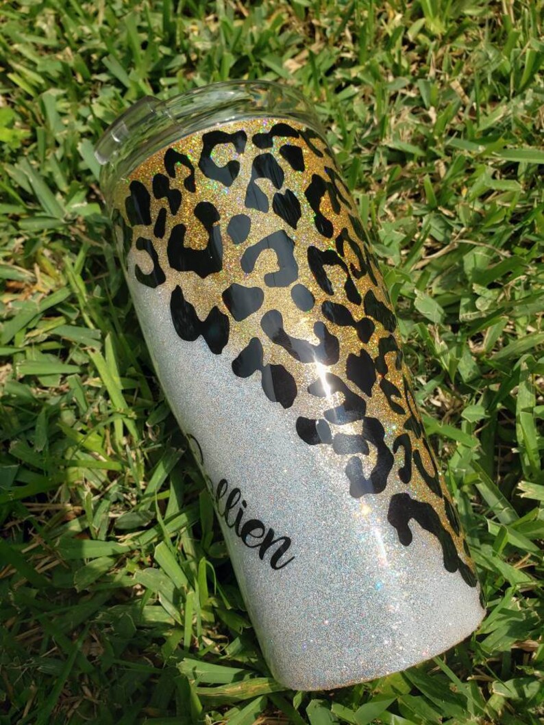 leopard print tumbler personalized tumbler epoxy coated etsy