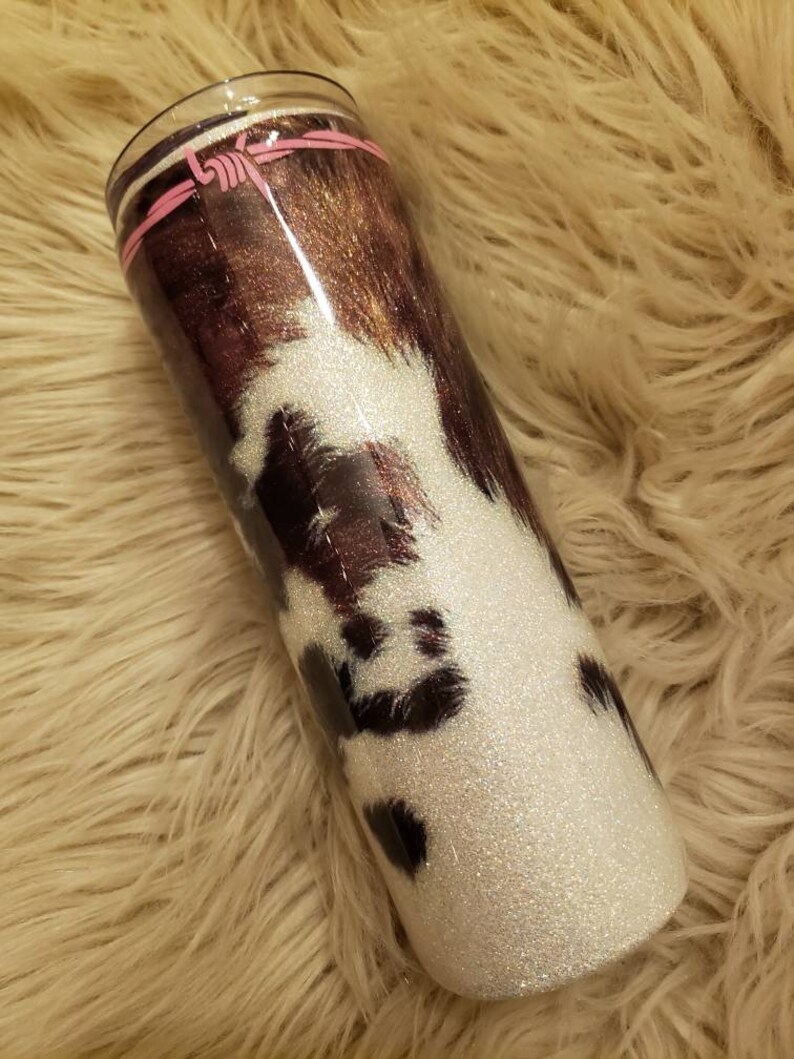 Cowhide Tumbler Cowhide Glitter Tumbler Personalized Etsy
