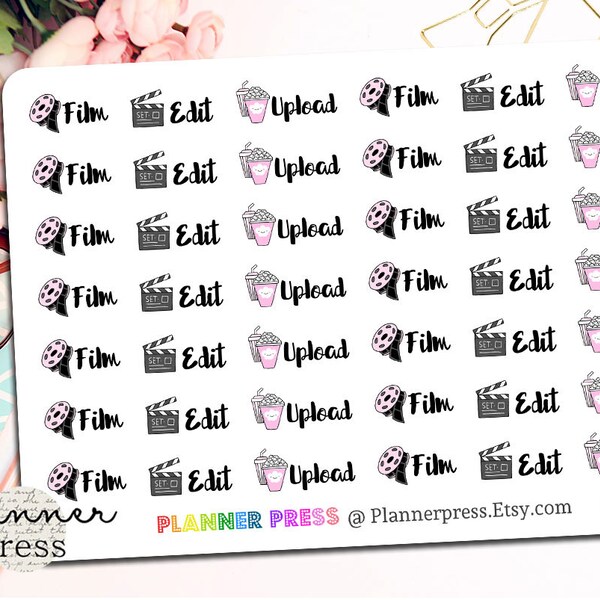 Video YouTube Pinks Planning Reminder Stickers - Fits Erin Condren, KikkiK, Filofax Planners and Midori Notebooks 2014