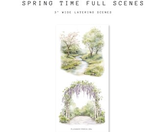Spring Time Mini Scenes 3" Wide Sticker Collection |  Washi Stickers for Journaling and Planners | Clear Backed Sheets V284