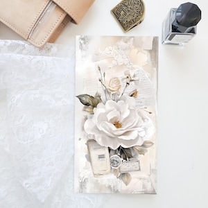 White Floral Printed Cover Dashboard for Traveler’s Notebook – Standard Size | Journal Decor | TN Planner Accessory D102