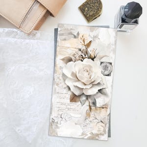 Vintage Neutral Rose Printed Cover Dashboard for Traveler’s Notebook – Standard Size | Journal Decor | TN Planner Accessory D106