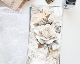 Vintage Neutral Rose Printed Cover Dashboard for Traveler’s Notebook – Standard Size | Journal Decor | TN Planner Accessory D106