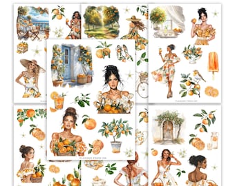 Citrus & Sunlight Sticker Collection |  Washi Stickers for Journaling and Planners | Clear Backed Aesthetic Sticker Sheets