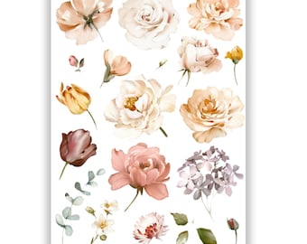 Floral Sticker Sheet |  Washi Stickers for Journaling and Planners | Clear Backed Aesthetic Sticker Sheets 133