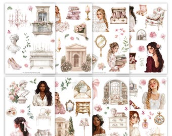 Romantic Academia Sticker Collection |  Washi Stickers for Journaling and Planners | Clear Backed Aesthetic Sticker Sheets