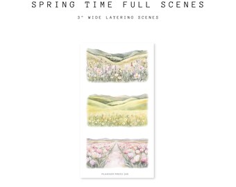 Spring Time Mini Scenes 3" Wide Sticker Collection |  Washi Stickers for Journaling and Planners | Clear Backed Sheets V286