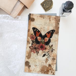 Butterfly Vintage Floral Printed Cover Dashboard for Traveler’s Notebook – Standard Size | Journal Decor | TN Planner Accessory D104