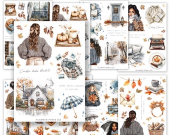 Autumn Mist Sticker Collection |  Washi Stickers for Journaling and Planners | Clear Backed Aesthetic Sticker Sheets