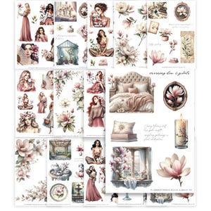 Bloom & Blush Sticker Collection |  Washi Stickers for Journaling and Planners | Clear Backed Aesthetic Sticker Sheets