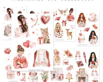 Valentines Day Sticker Collection |  Washi Stickers for Journaling and Planners | Clear Backed Aesthetic Sticker Sheets