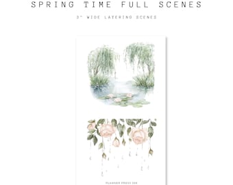 Spring Time Mini Scenes 3" Wide Sticker Collection |  Washi Stickers for Journaling and Planners | Clear Backed Sheets V289