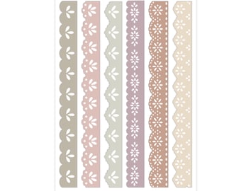 Comfy Spring – Lace Scalloped Border Sticker Sheet | Washi Edge Stickers for Planners & Journals | Delicate Decorative Borders SC020
