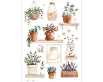 Comfy Spring Plants Sticker Sheet | Cozy Spring Washi Stickers for Journaling & Planners | Clear Backed Aesthetic Sticker Physical SC006