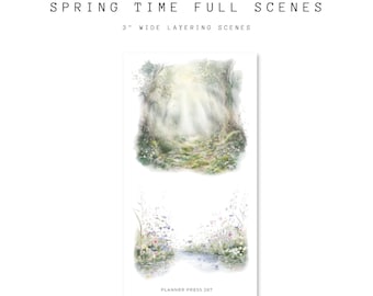 Spring Time Mini Scenes 3" Wide Sticker Collection |  Washi Stickers for Journaling and Planners | Clear Backed Sheets V287