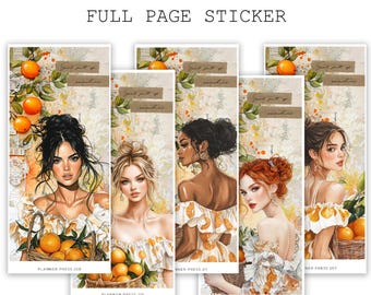 Citrus & Sunshine Full Page Sticker |  Washi Stickers for Journaling | Clear Backed Sticker Sheets | Standard Travelers Notebook TN