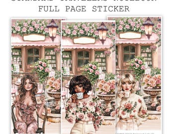 Rosewood Cafe Full Page Sticker |  Washi Stickers for Journaling and Planners | Clear Backed Sticker Sheets | Standard Travelers Notebook TN