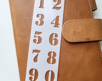 Army Numbers Stencil – Bookmark Size 6"x2" | Military-Style Numbers 1–9 | Mylar Stencil for Planners, Journals & Creative Layouts