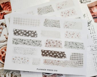 Neutral Washi Tape Strips Sticker Collection |  Washi Stickers for Journaling and Planners | Clear Backed Sheets 310
