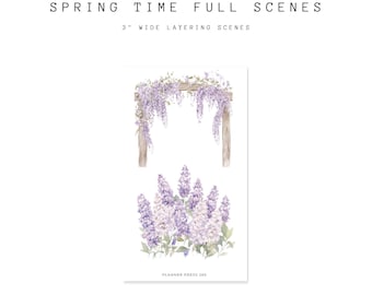 Spring Time Mini Scenes 3" Wide Sticker Collection |  Washi Stickers for Journaling and Planners | Clear Backed Sheets V285