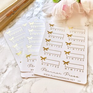 Bow Habit Tracker Gold Foiled Planning Reminder Stickers - KikkiK, Filofax Planners and Midori Notebooks 2219