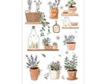 Comfy Spring Plants Sticker Sheet | Cozy Spring Washi Stickers for Journaling & Planners | Clear Backed Aesthetic Sticker Physical SC007