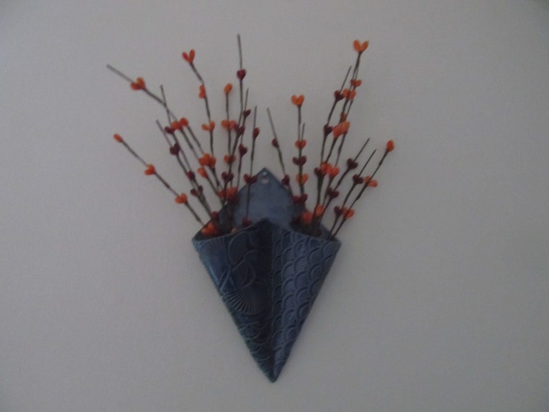 Ceramic Wall Vase Blue 2 Sided Pocket