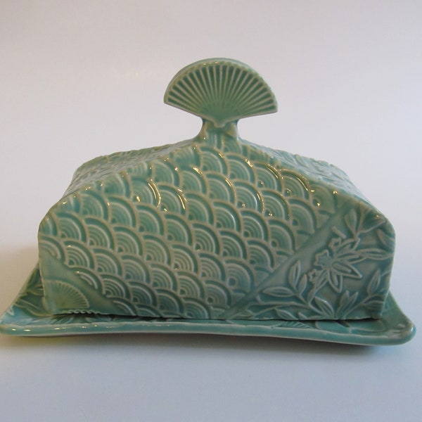 Butter dish with lid, Handmade Ceramic Butter Dish, Bermuda Green, Unique gift, READY TO SHIP
