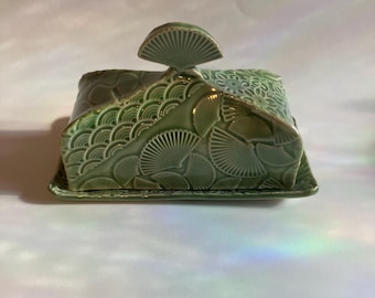 Handmade Ceramic Butter Dish with Lid: Spruce Green Glaze
