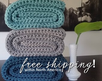 Gray Crochet Blanket, Afghan, Chunky Crochet Throw Blanket, Modern Chunky Throw, Grey Blanket