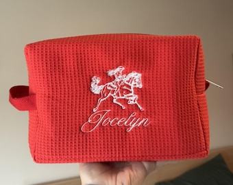 Red Waffle Make Up Bag - Waffle Weave Cosmetic Bag - Red Custom Cosmetic Bag - Red Toiletry Bag