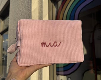 Light Pink Waffle Cosmetic Bag - Custom Cosmetic Bag - Waffle Travel Cosmetic Bag - Custom Toiletry Bag
