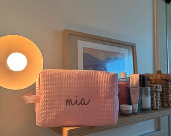 Light Pink Cosmetic Bag - Custom Cosmetic Bag - Waffle Travel Cosmetic Bag - Custom Toiletry Bag