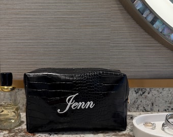 Black Croc Cosmetic Bag - Custom Cosmetic Bag - Croc Travel Cosmetic Bag - Custom Toiletry Bag