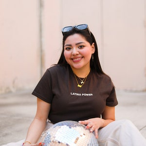 Latina Power Embroidered Tee (Chocolate Brown) - Latina Power Tee - Latina Power - Latina Owned Brand - Latina Shirt - Latina Shirts