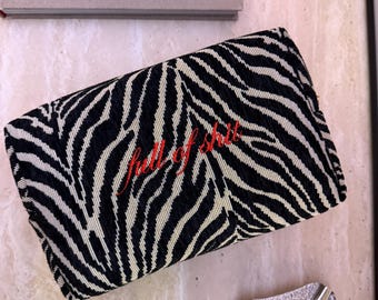 Personalized Zebra Cosmetic Bag – Embroidered Toiletry Travel Pouch - Zebra Pouch