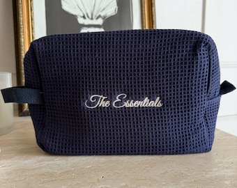 Custom Make Up Bag - Navy Make Up Bag - Waffle Weave Cosmetic Bag - Custom Waffle Bag - Bachelorette Gifts