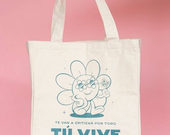 Happy Daisy Tote Bag - Latina Tote Bags - Latina Bags - Daisy Tote Bag - Flower Tote Bag - Latina Brand - Spanish Stuff - Spanish Tote Bag