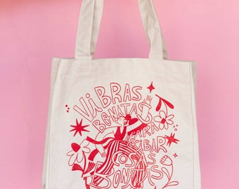 Vibras Bonitas Tote Bag - Latina Tote Bag - Vibras Bonitas - Good Vibes - Gifts for Her - Cute Tote Bag - Red Tote Bag - Latina