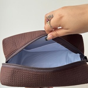 Custom Make Up Bag - Chocolate Brown Make Up Bag - Waffle Weave Cosmetic Bag image 2