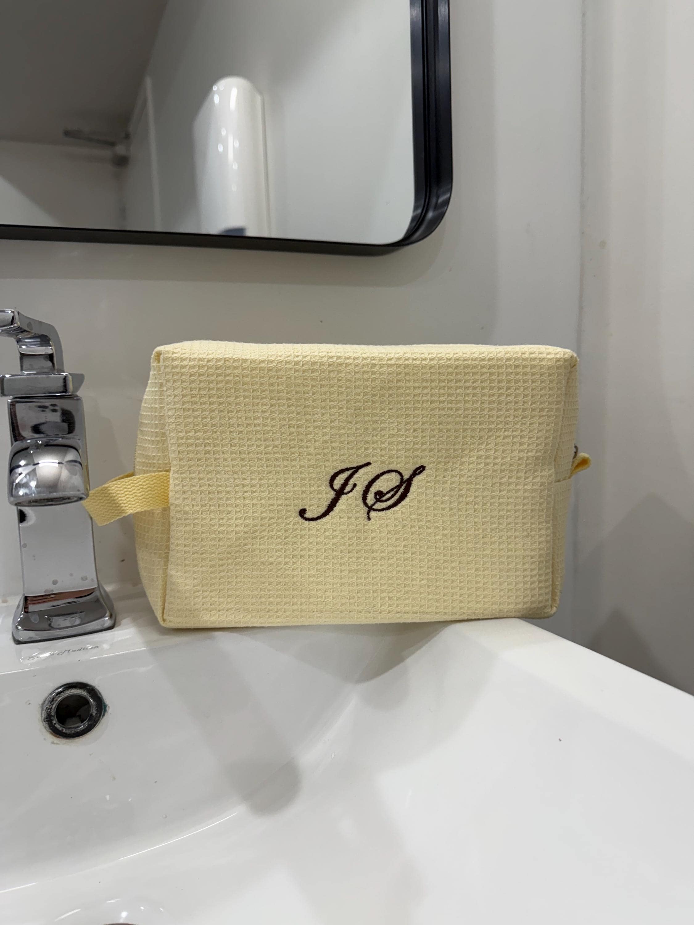 Custom Make Up Bag - Butter Yellow Make Up Bag - Waffle Weave Cosmetic Bag - Custom Waffle Bag - Bachelorette Gifts