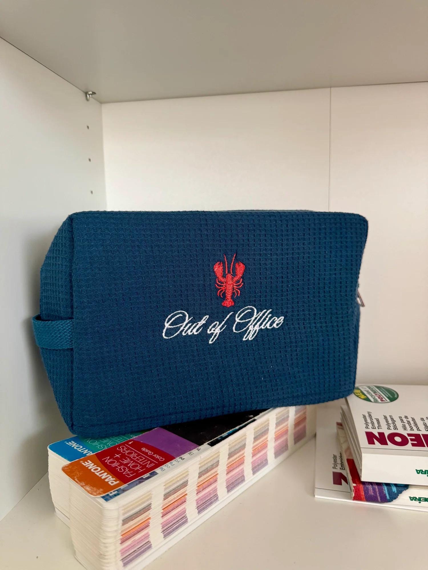 Custom Make up Bag - Navy Make up Bag - Waffle Weave Cosmetic Bag