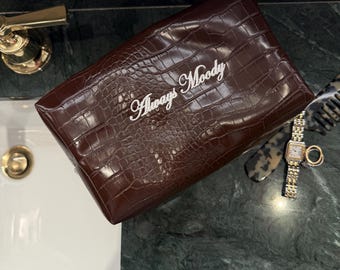 Brown Croc Cosmetic Bag - Custom Cosmetic Bag - Croc Travel Cosmetic Bag - Custom Toiletry Bag