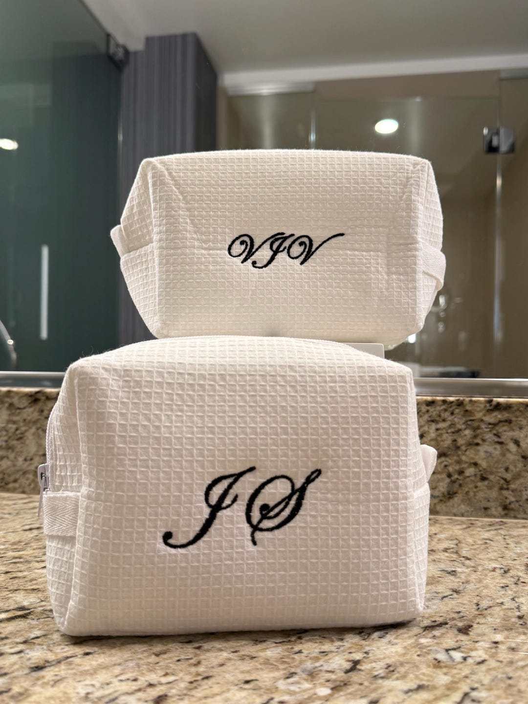 Custom Embroidered Waffle Cosmetic Bag - White Toiletry Travel Bag - Etsy